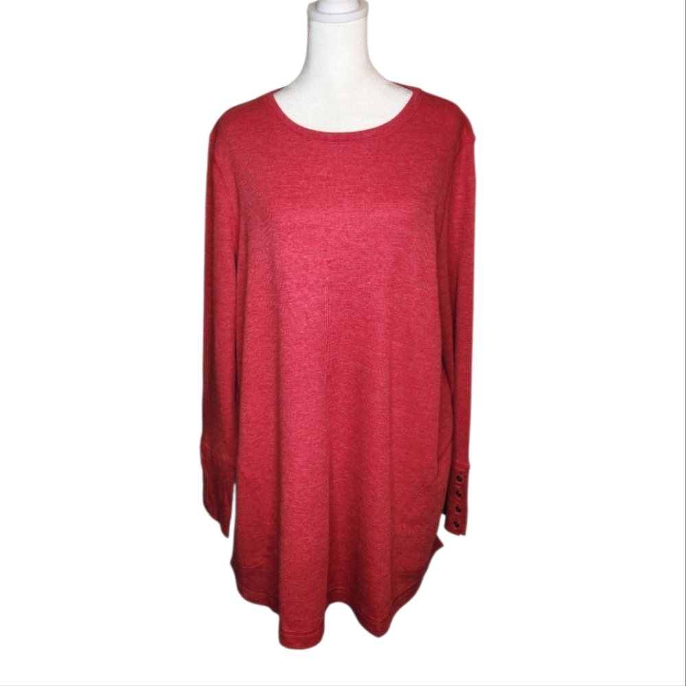 NEW J Jill  Red Waffle Tunic with Pockets Size XL